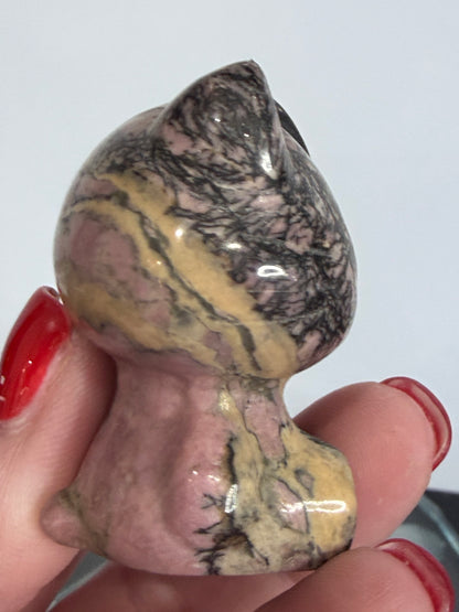 Hello Kitty Rhodonite Crystal Carving – 5cm