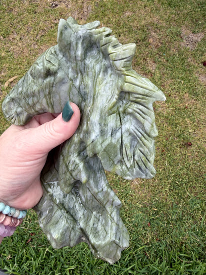 Serpentine Jade (New Jade) Horse Head Carving