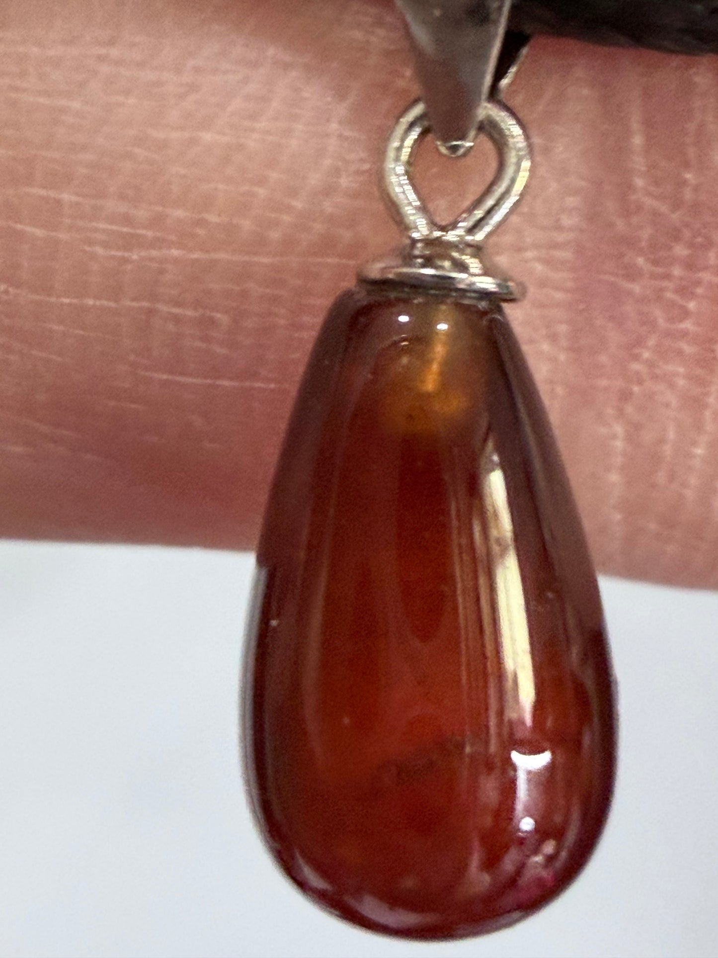 Carnelian Teardrop Pendant with 925 Bail & Black Cord (1.4cm)