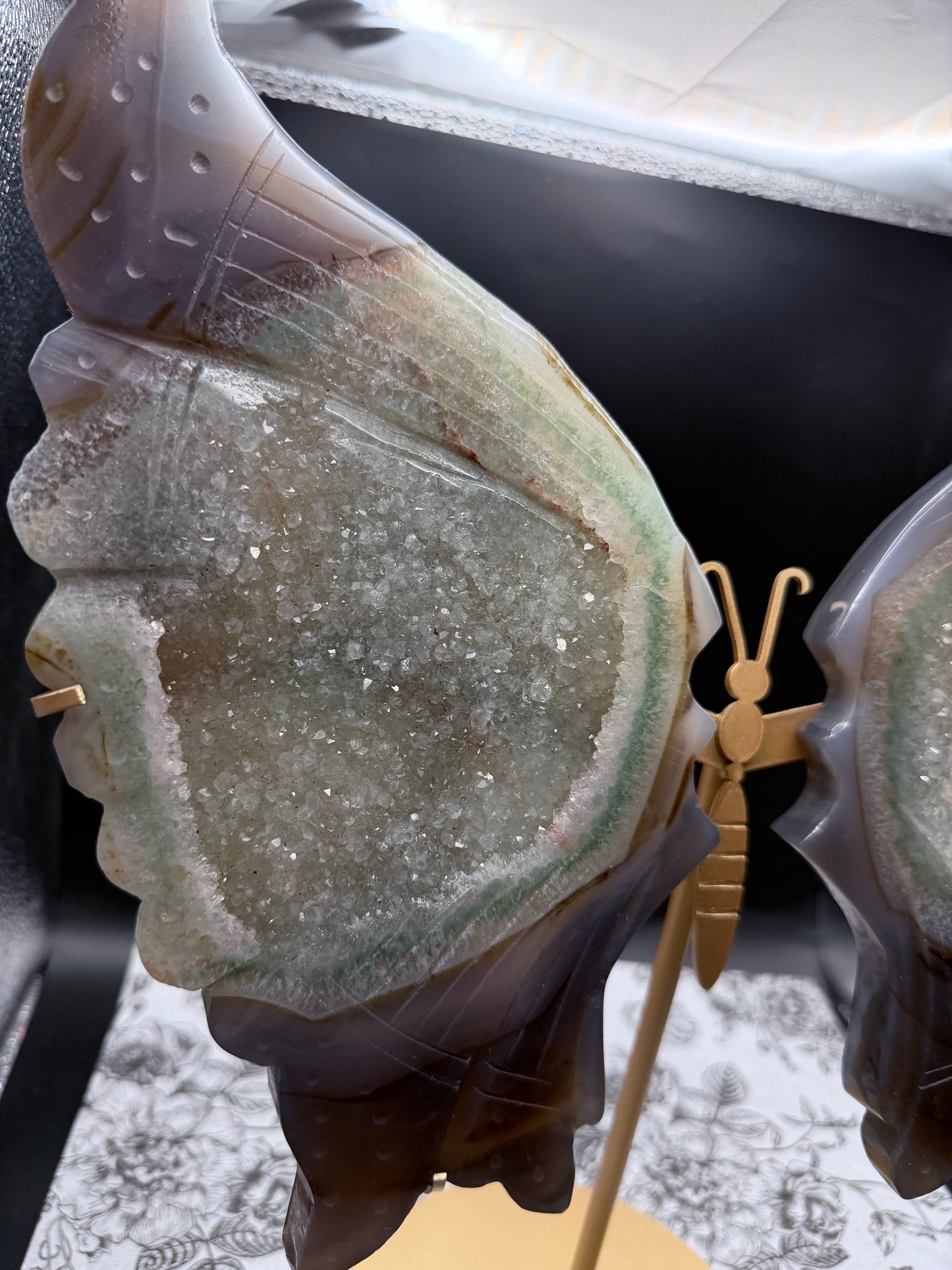 Large Agate + Quartz Druzy Butterfly Wings