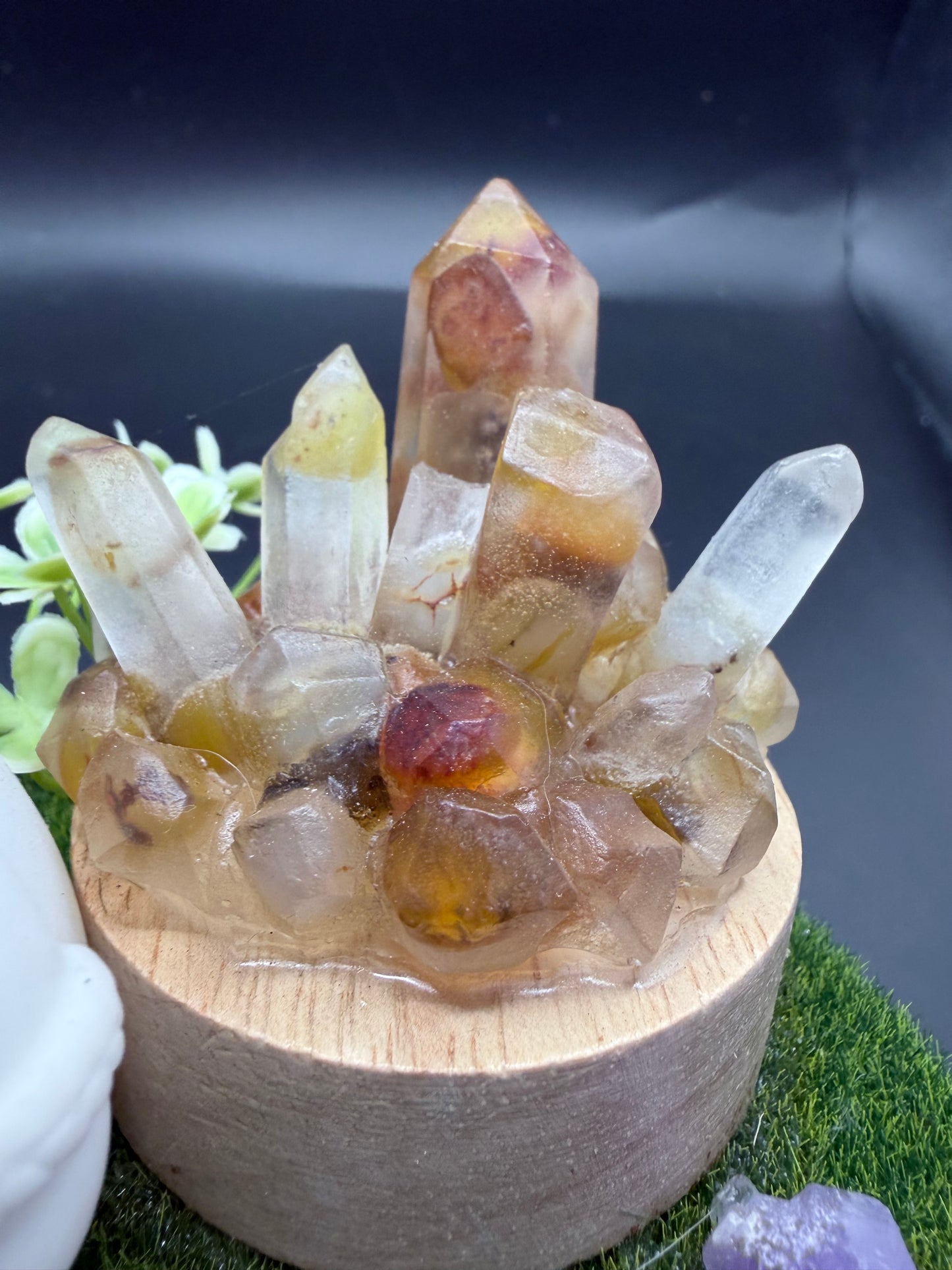 Snowman Christmas Lamp with Golden Healer Crystal Cluster