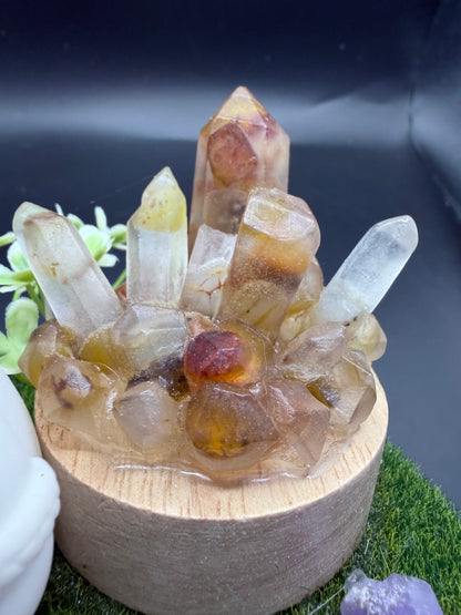 Snowman Christmas Lamp with Golden Healer Crystal Cluster