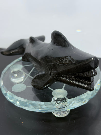 Silver Sheen Obsidian Shark Carving 323g | 17cm