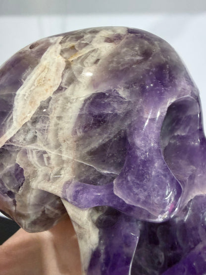 Chevron Amethyst Skull – 950g Statement Piece (One-of-a-Kind)