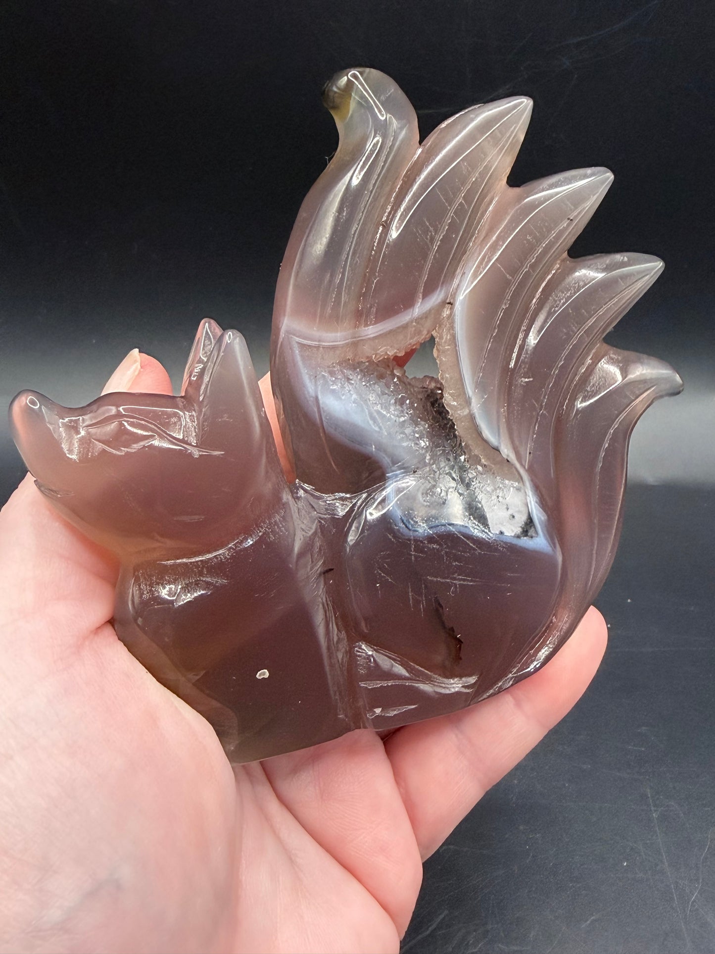 Nine-Tailed Fox Druzy Agate Carving
