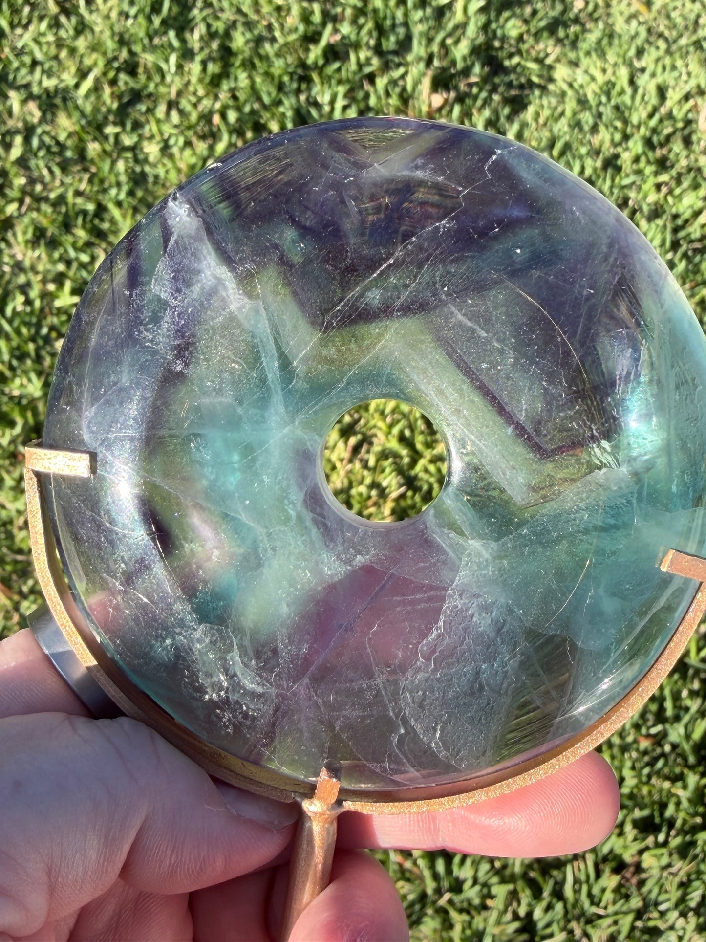 Rainbow Fluorite Donut on Stand – 9cm 250g 17cm On Stand