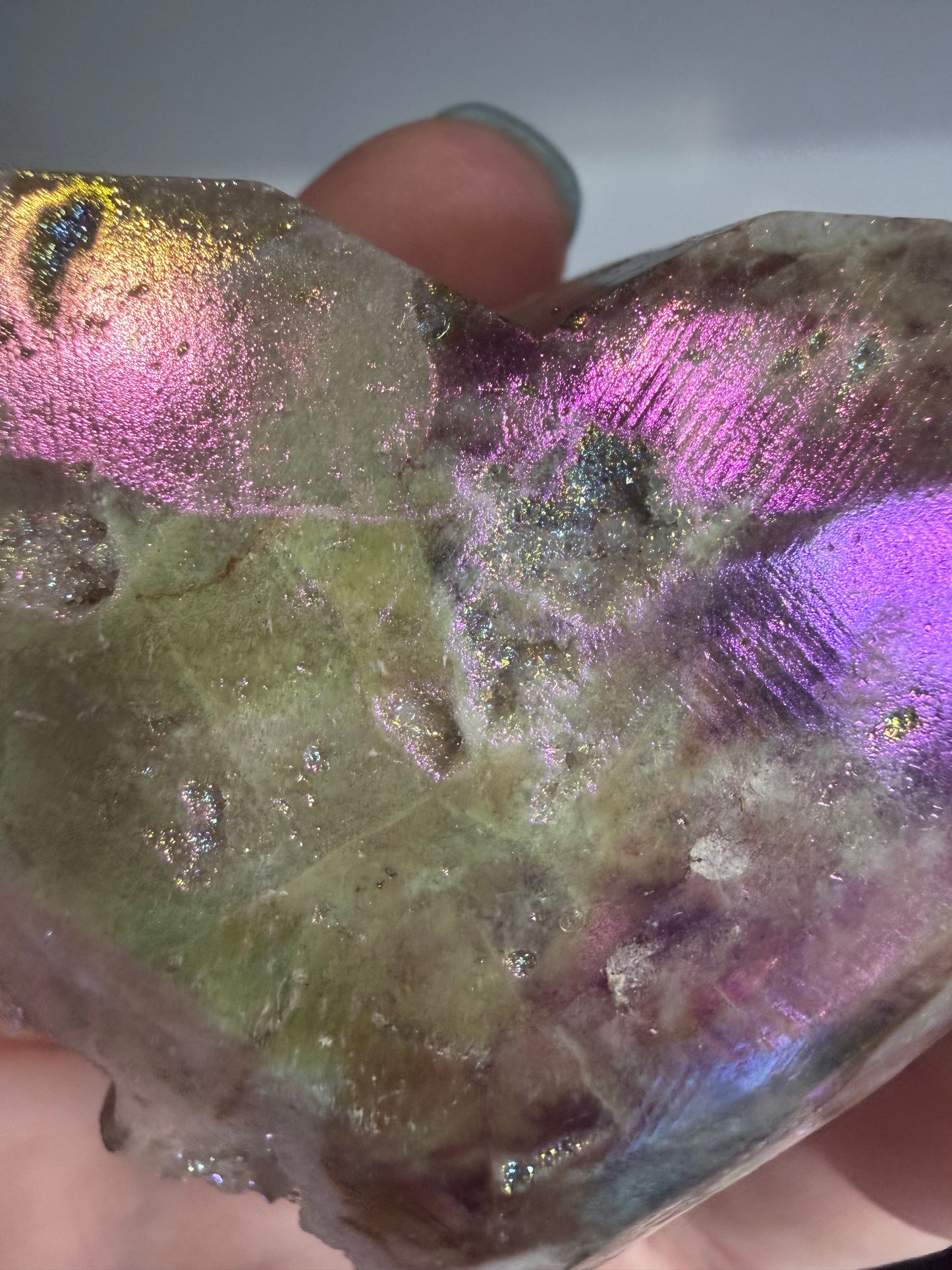 Aura Coated Sphalerite Druzy Heart with Natural Cave - 6cm