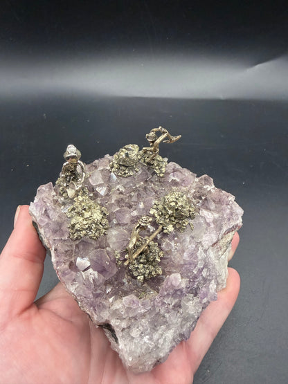 Amethyst Cluster with Pyrite Miner Figures – Collector Specimen