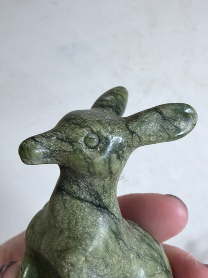 Green Serpentine Kangaroo Crystal Carving – 10cm
