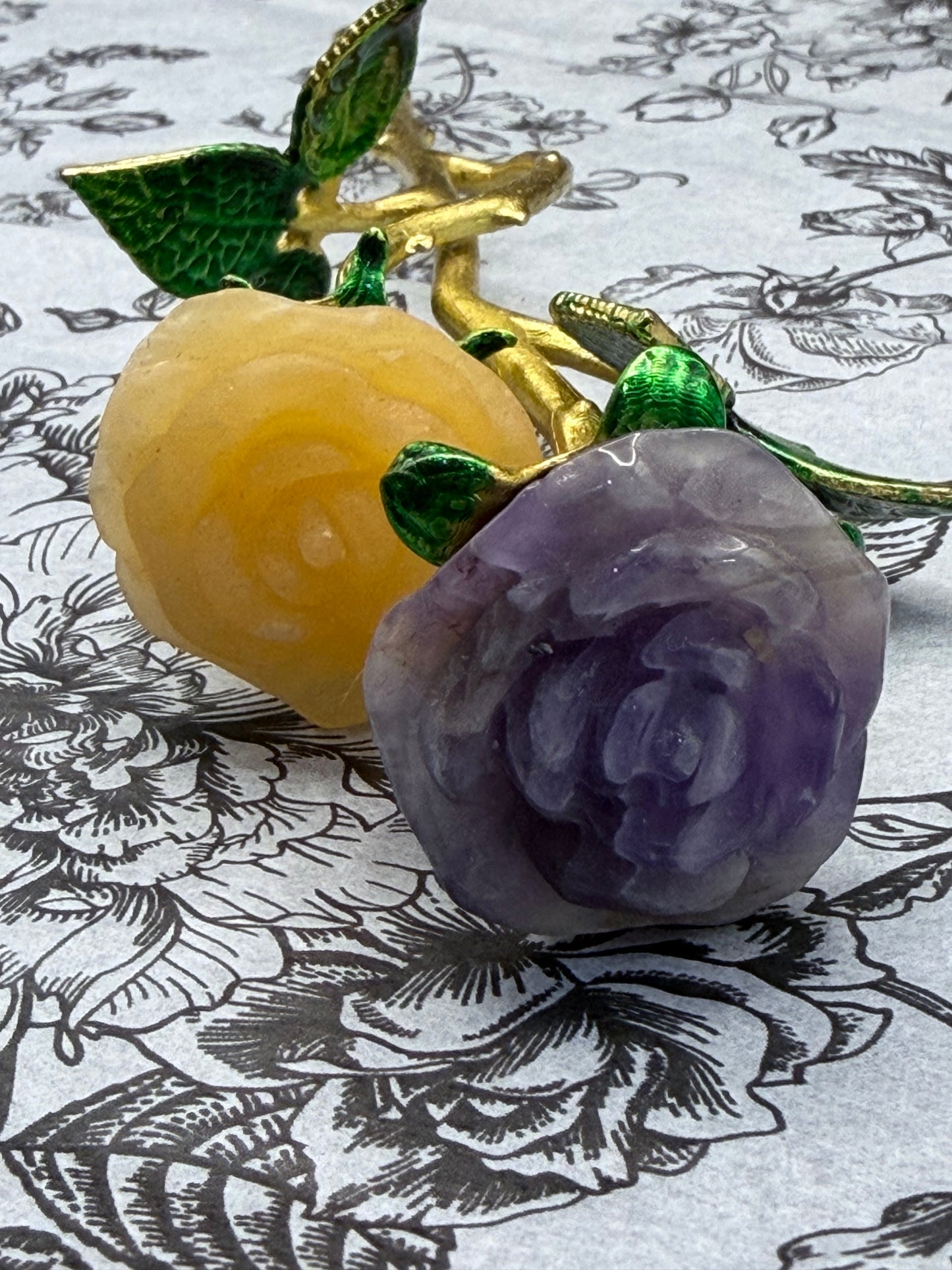 Amethyst & Honey Calcite Crystal Double Rose Stem (20cm)