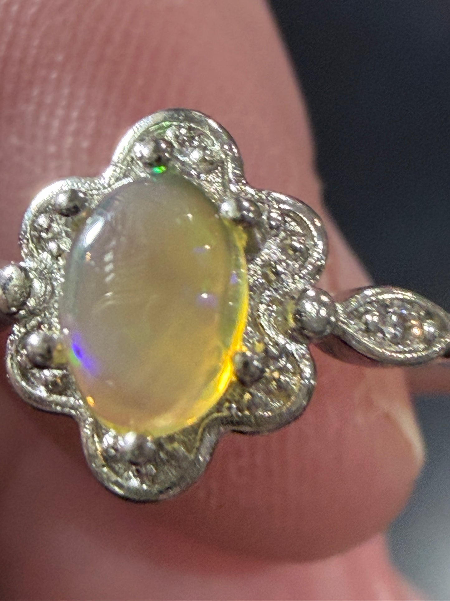 Adjustable Opal Flower Ring