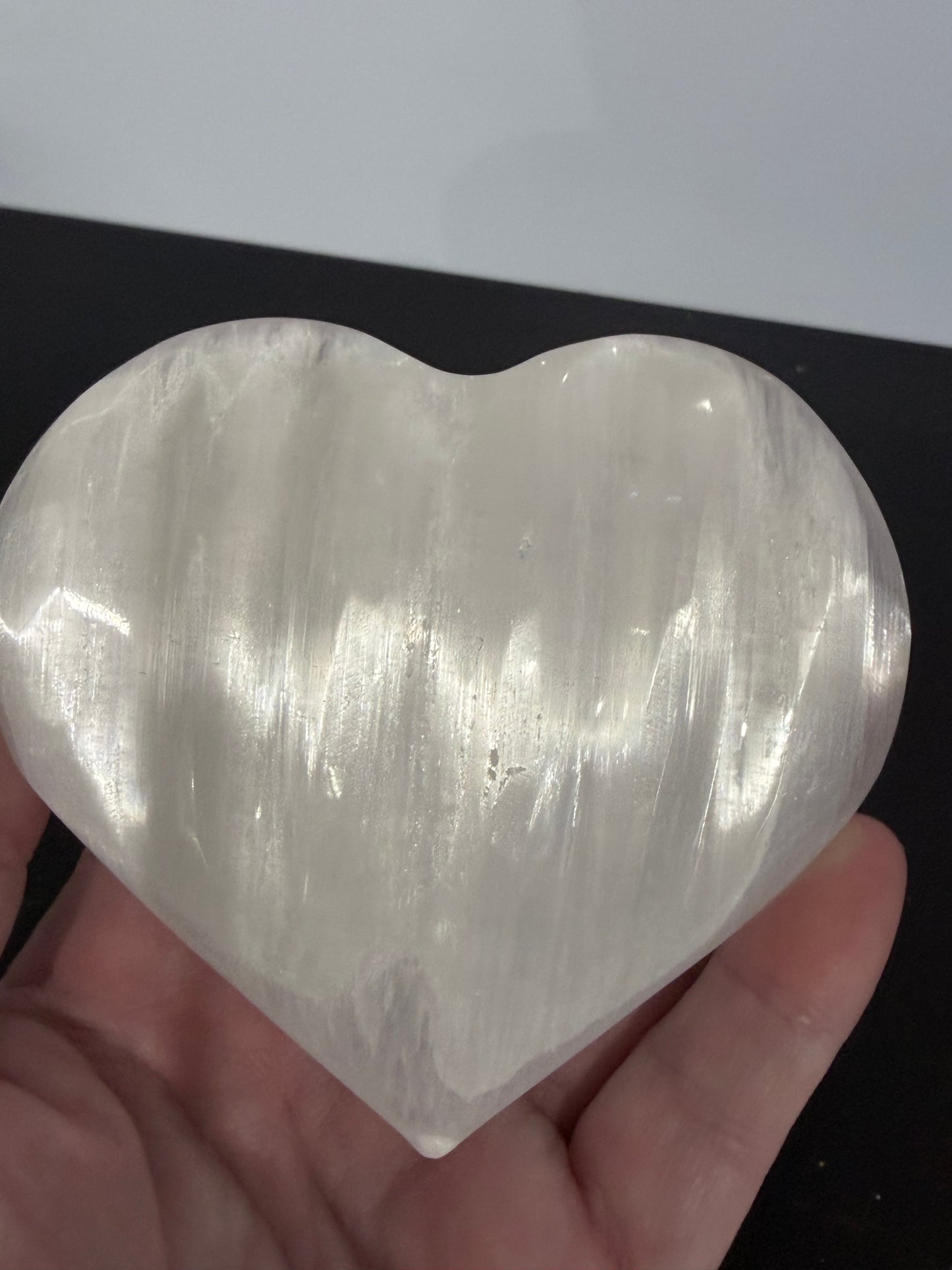 Selenite Etched Heart-Shaped with Stand - 10cm