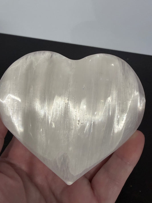 Selenite Etched Heart-Shaped with Stand - 10cm