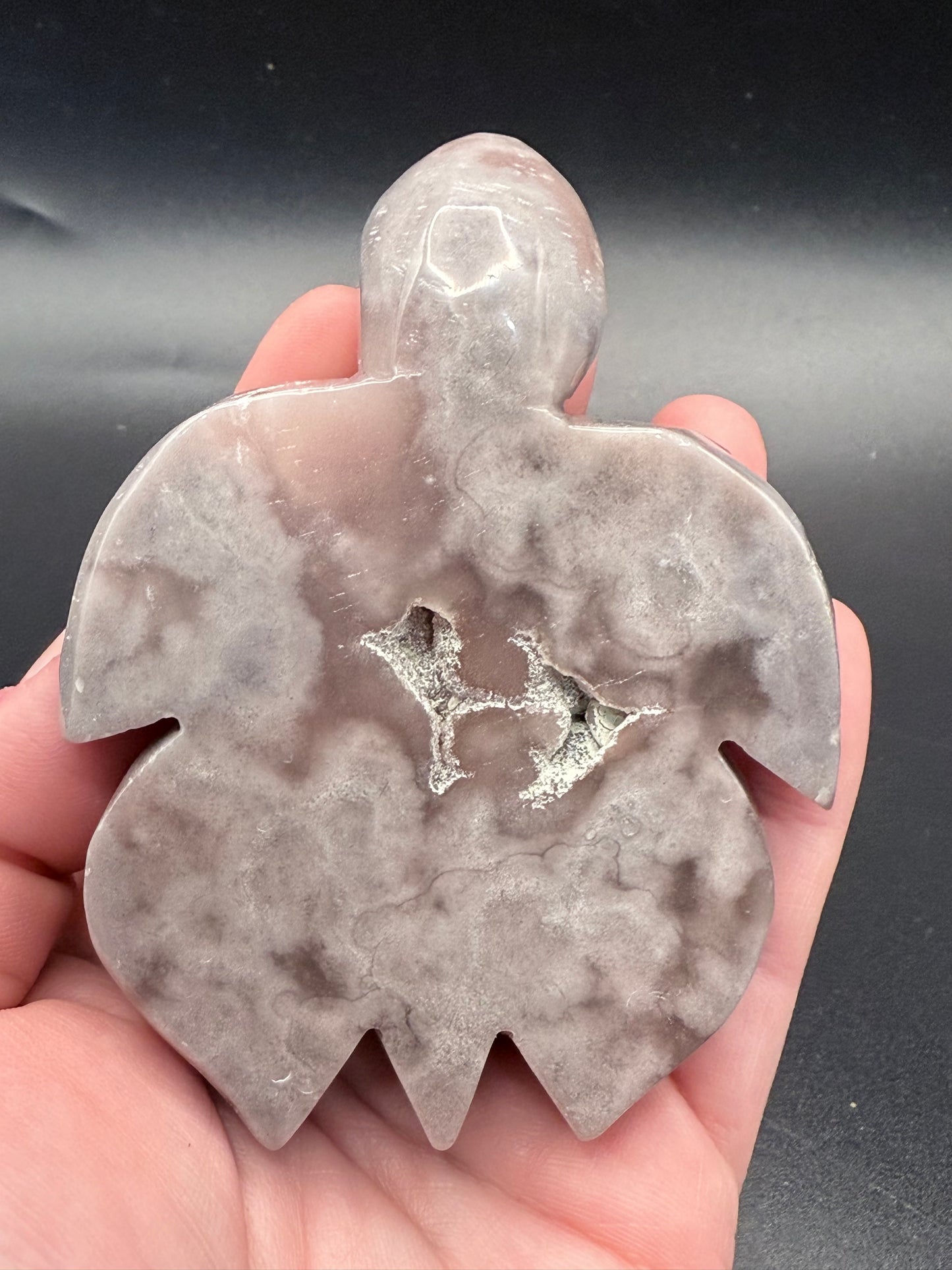 Grey Agate Turtle with Sparkling Druzy