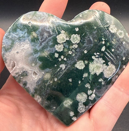 Moss Agate Heart with Stand