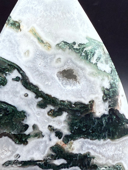 Moss Agate Freeform Point with Druzy Caverns