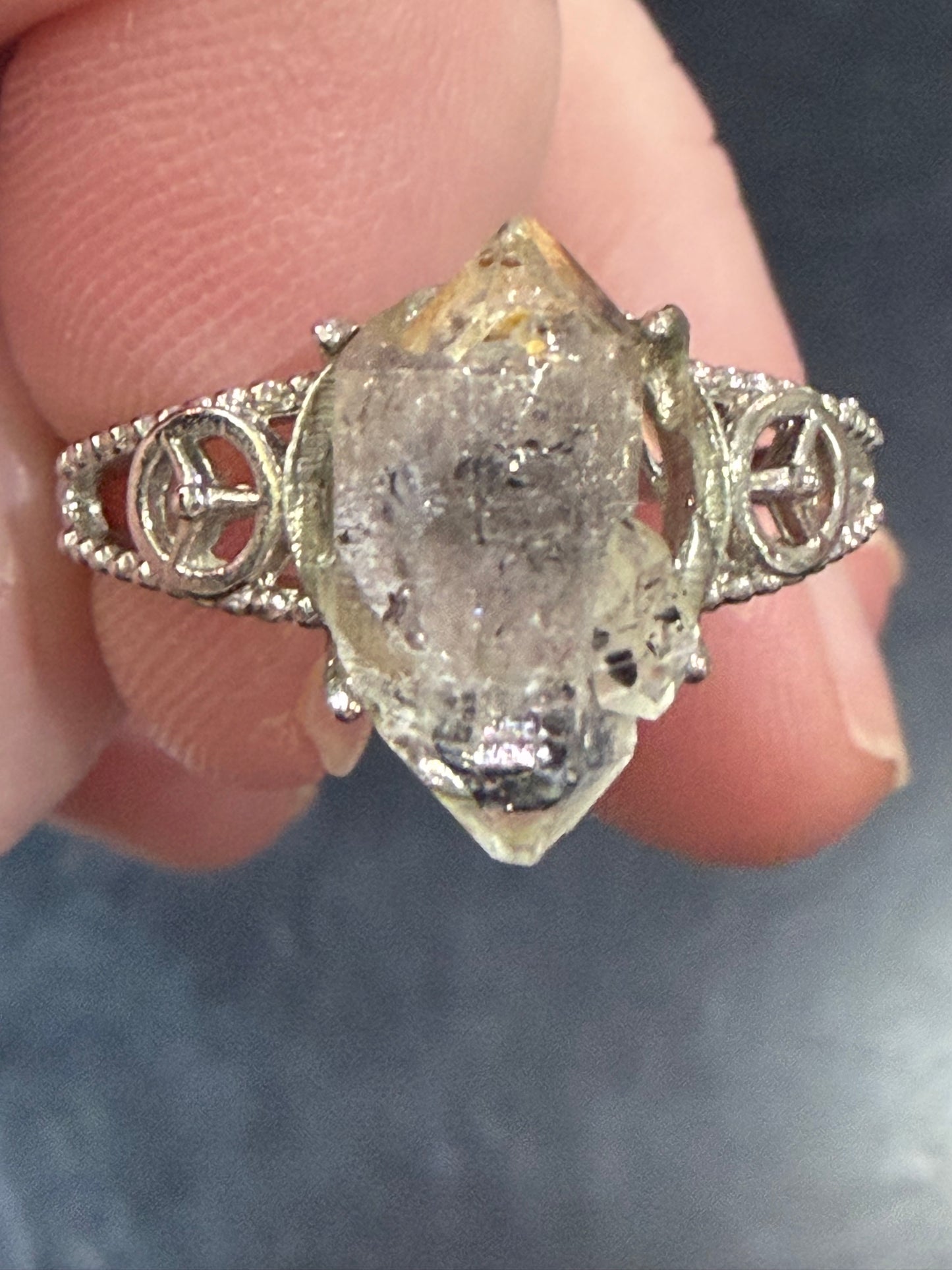 Natural Herkimer Diamond Quartz Ring | Double-Terminated Crystal