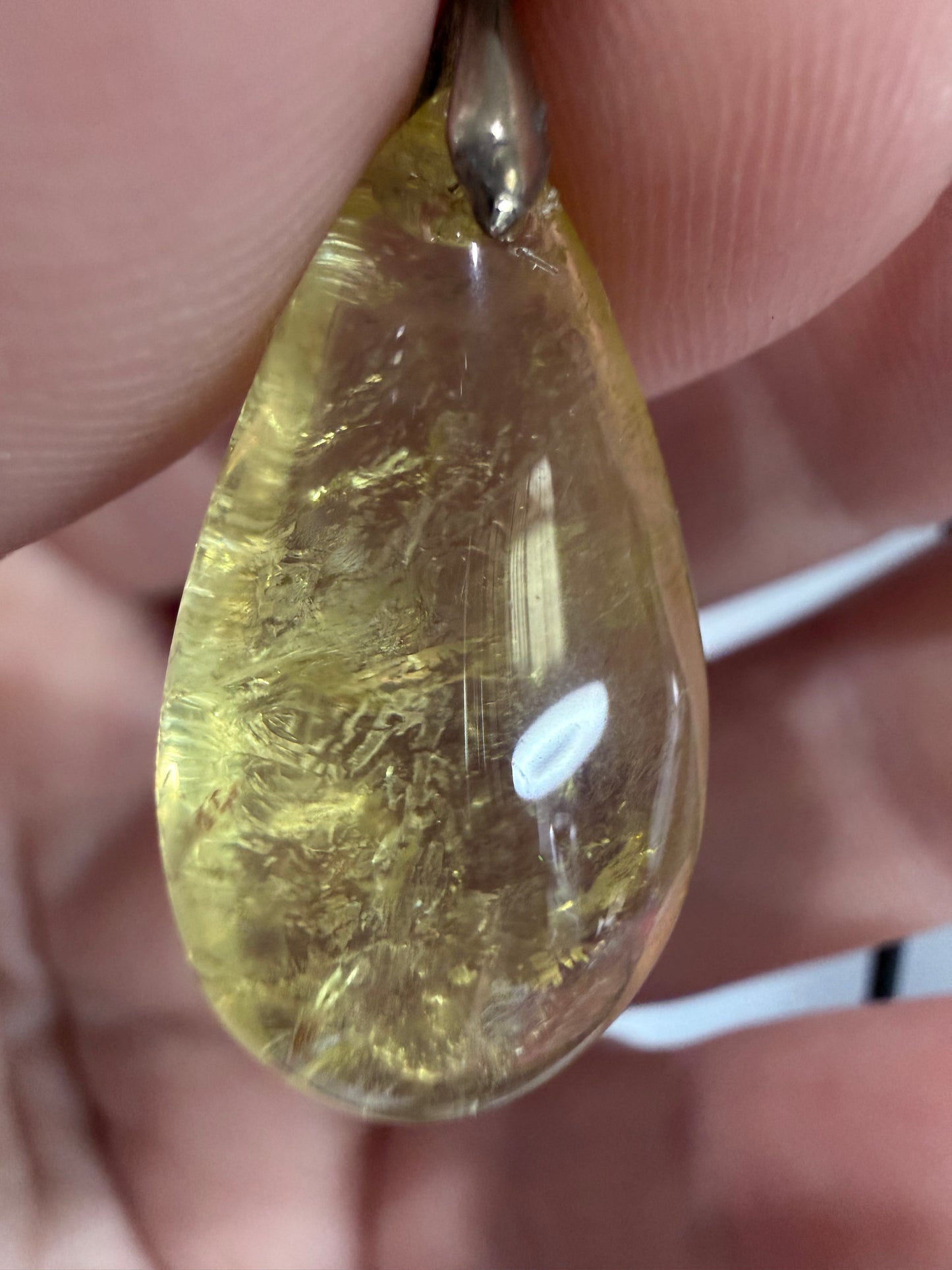 Citrine Teardrop Pendant with 925 Bail & Black Cord (2.5cm)