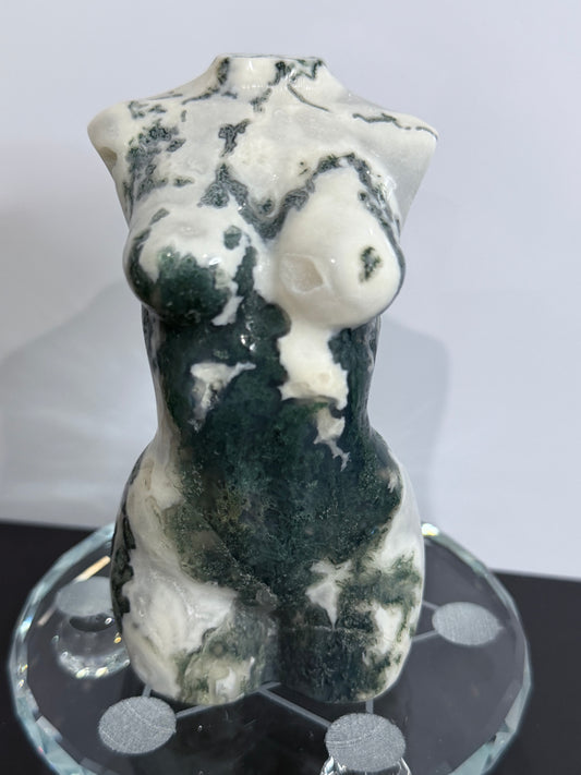 Moss Agate Goddess Statement Torso Carving – 544g - 12.5cm