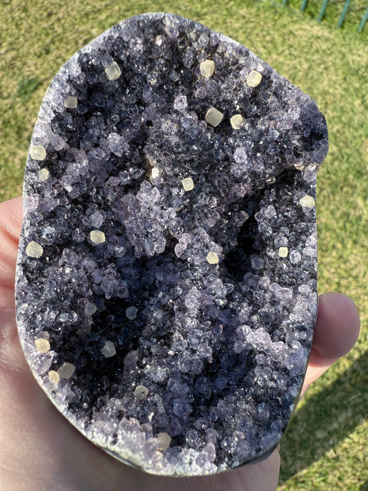Black Amethyst with Calcite Cubes