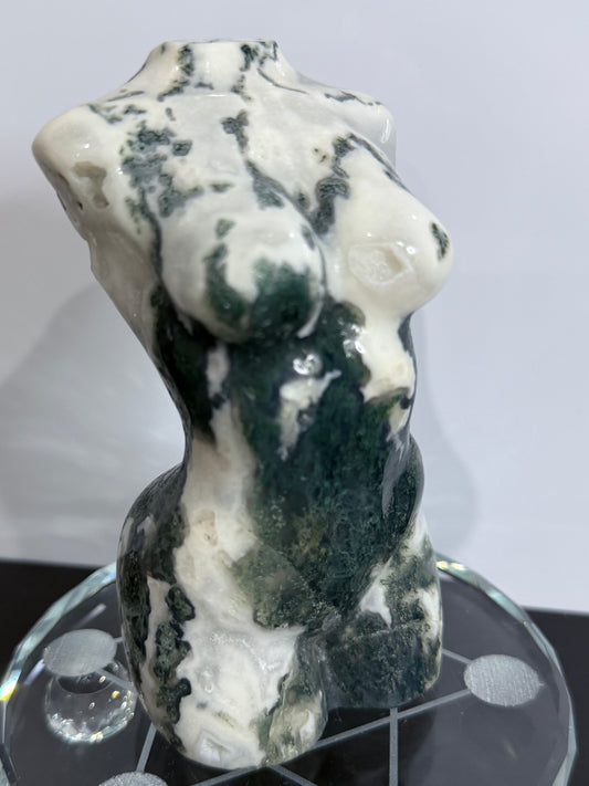 Moss Agate Goddess Statement Torso Carving – 544g - 12.5cm