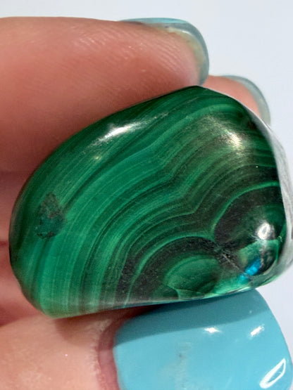 Malachite Tumble Stone – Natural Banded Patterns E -