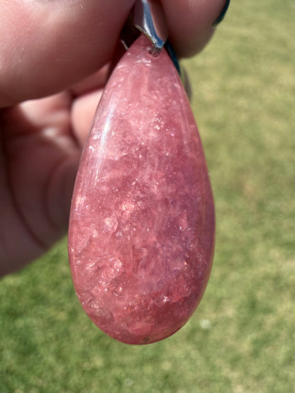 Rhodochrosite Pendant Necklace – 50cm Rope Chain (Gift Box Included)