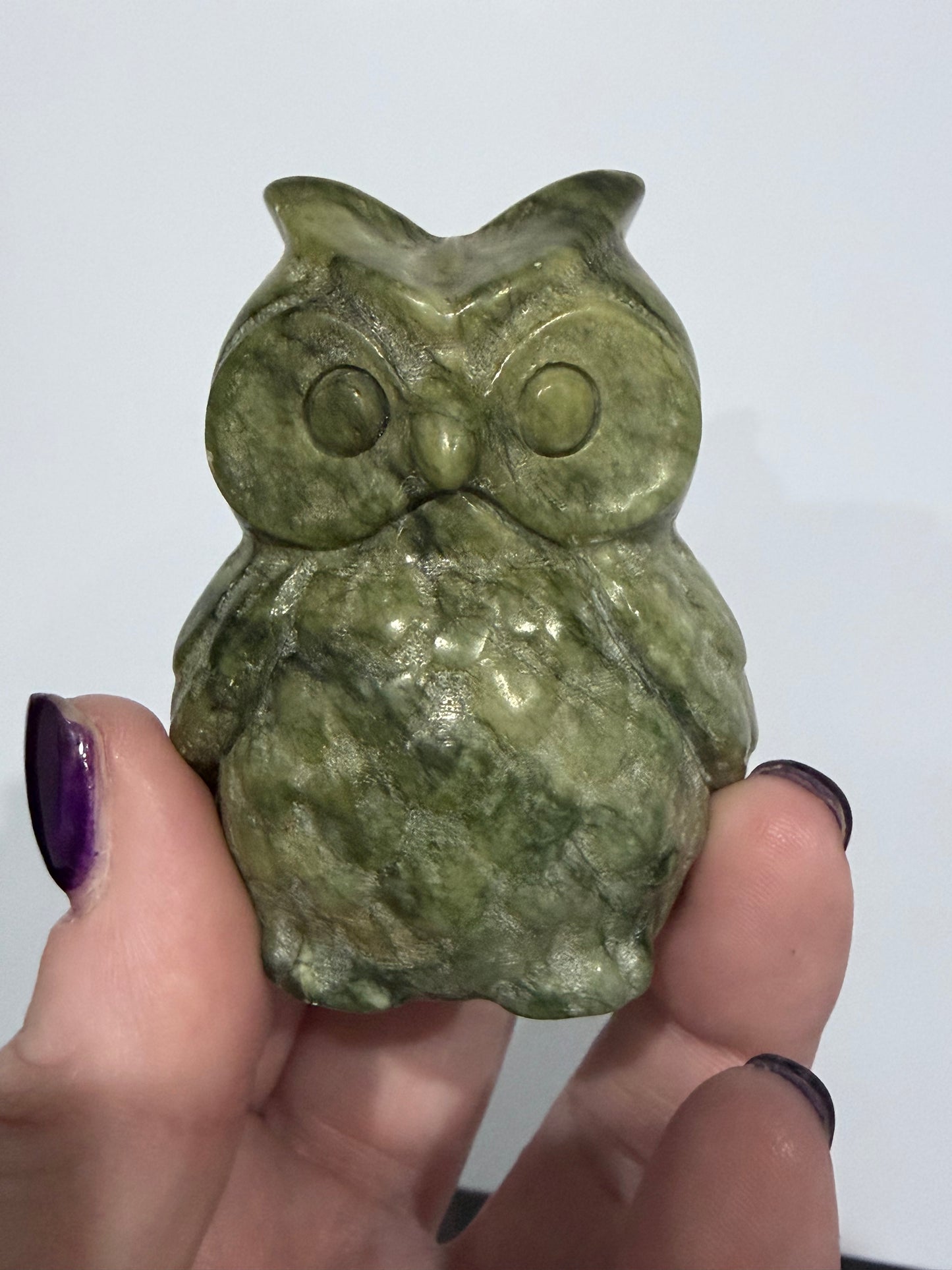Green Serpentine Owl Carving – 162g