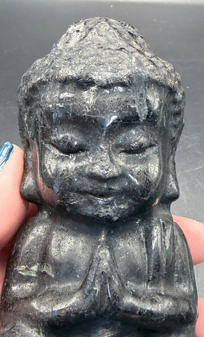 Black Obsidian Buddha Carving – 12 × 6.5 cm (555 g)