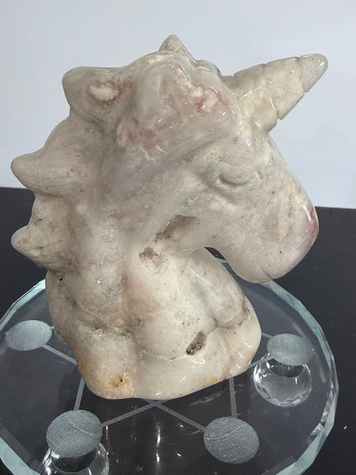 Flower Agate Unicorn Carving – 10cm | 351g