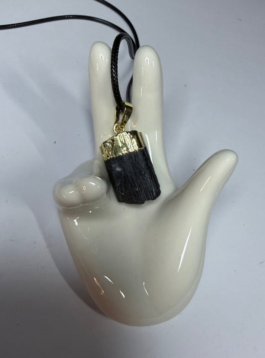 Black Tourmaline Raw Pendant Necklace
