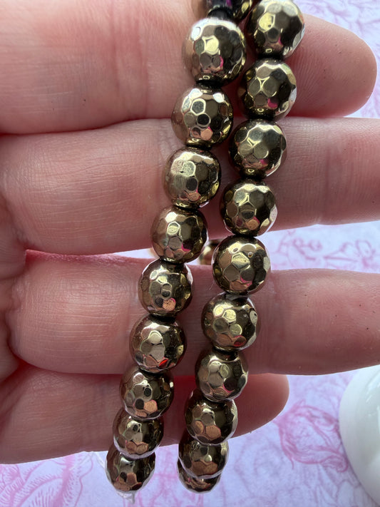 Faceted Pyrite 8mm Bead Bracelet
