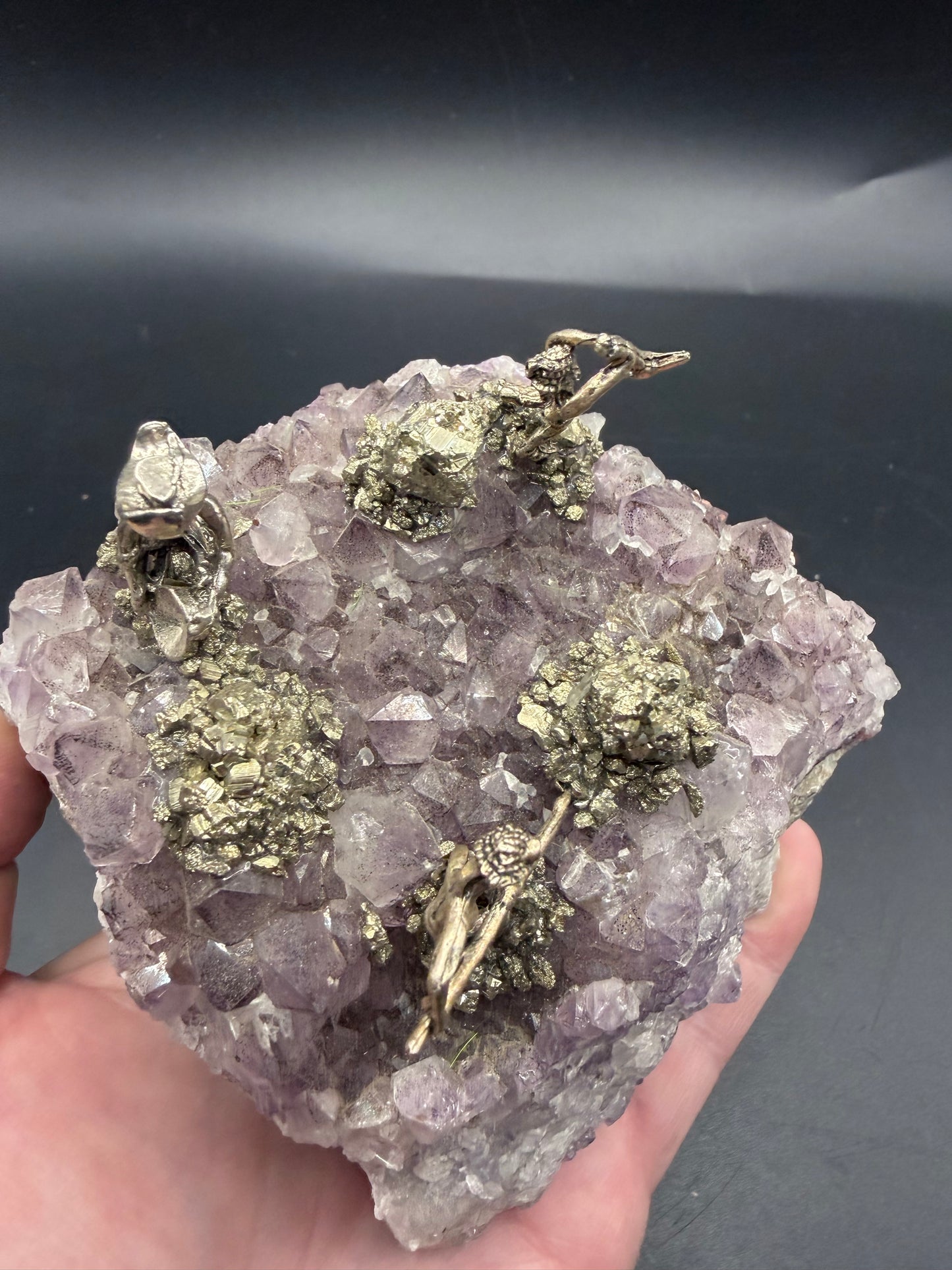Amethyst Cluster with Pyrite Miner Figures – Collector Specimen