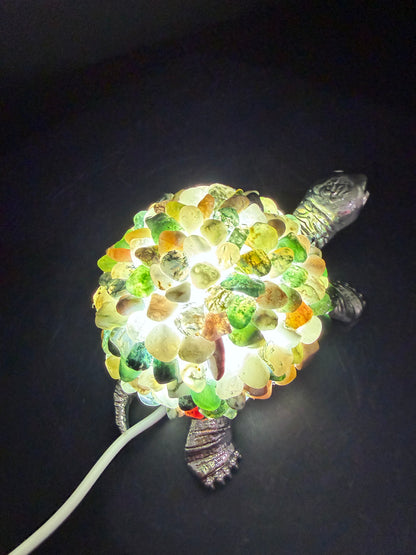 Moss Agate Crystal Turtle Lamp