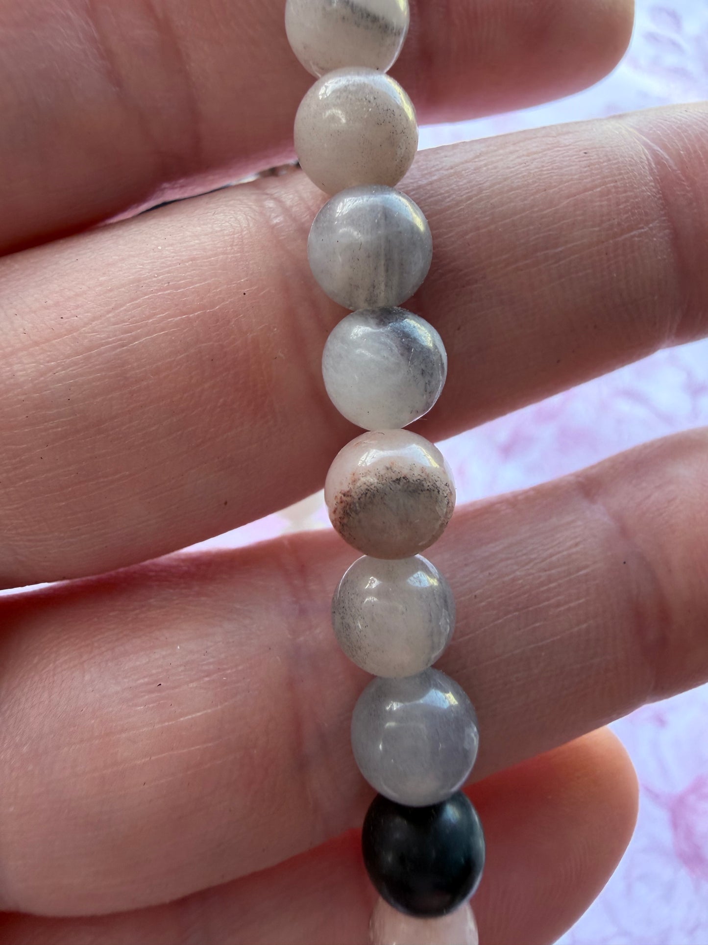 Agate Bracelet 6mm with Lotus Charm