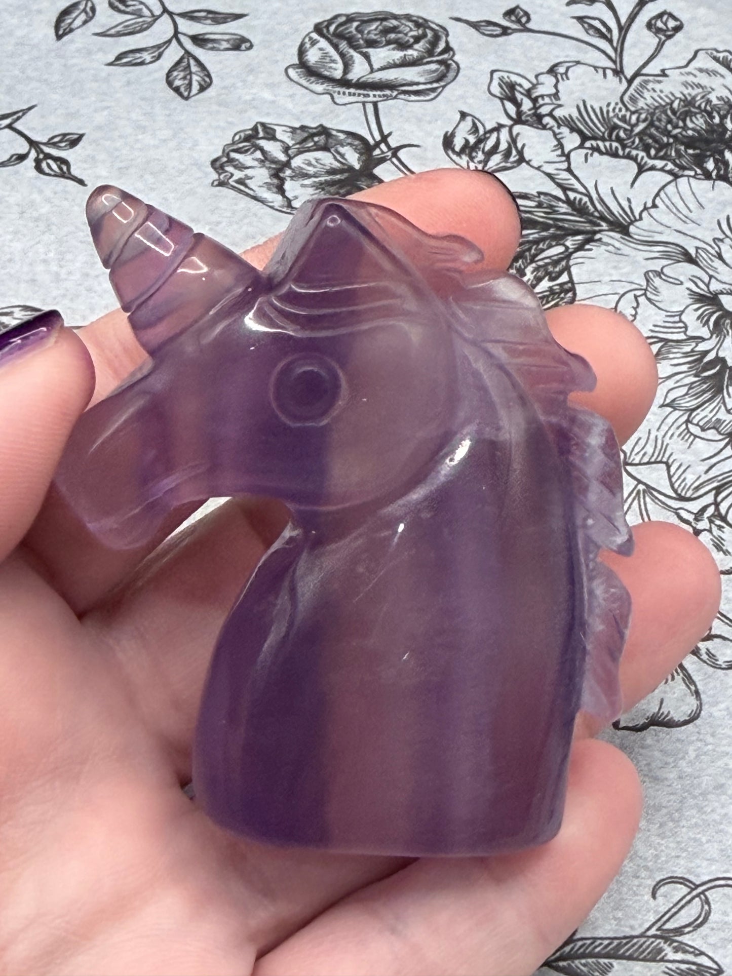 Fluorite Unicorn Head Carving — 110g | 6cm