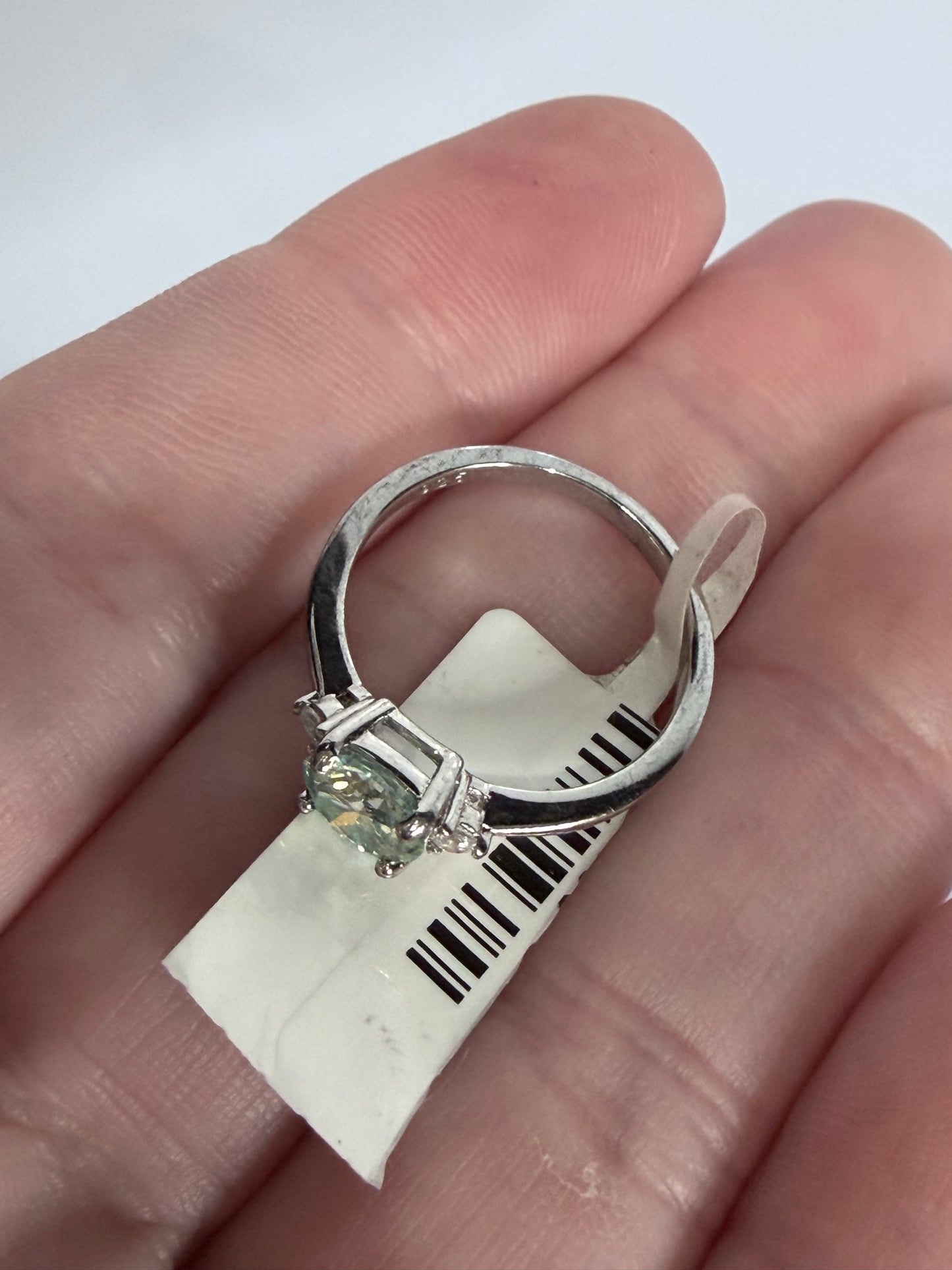 Green Moissanite Sterling Silver Ring – Size 6