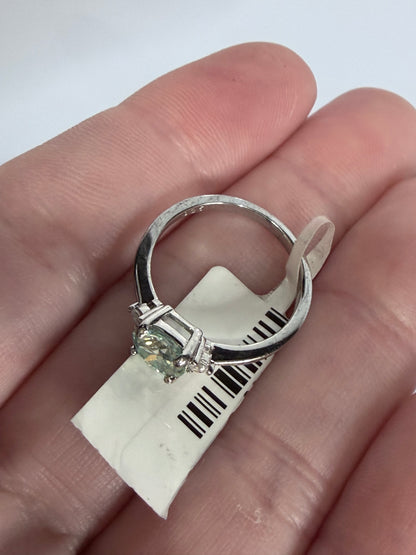Green Moissanite Sterling Silver Ring – Size 6