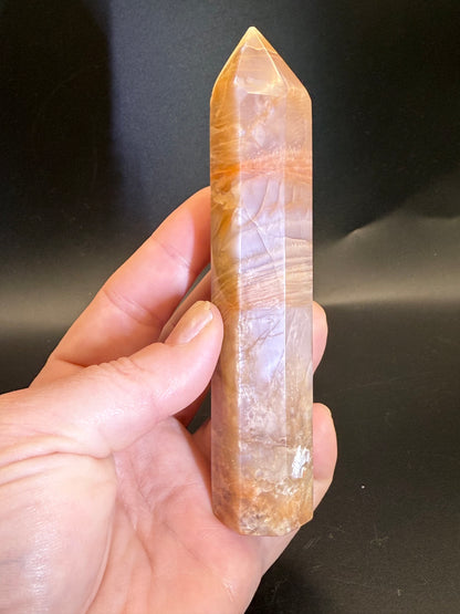 Peach Moonstone Tower with Blue Flash - Crystal wonderland By Lisa