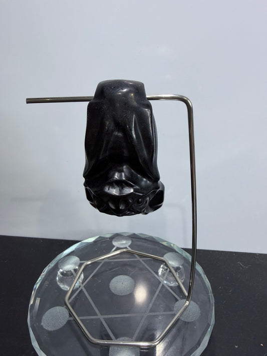 BLACK OBSIDIAN BAT ON STAND (A)