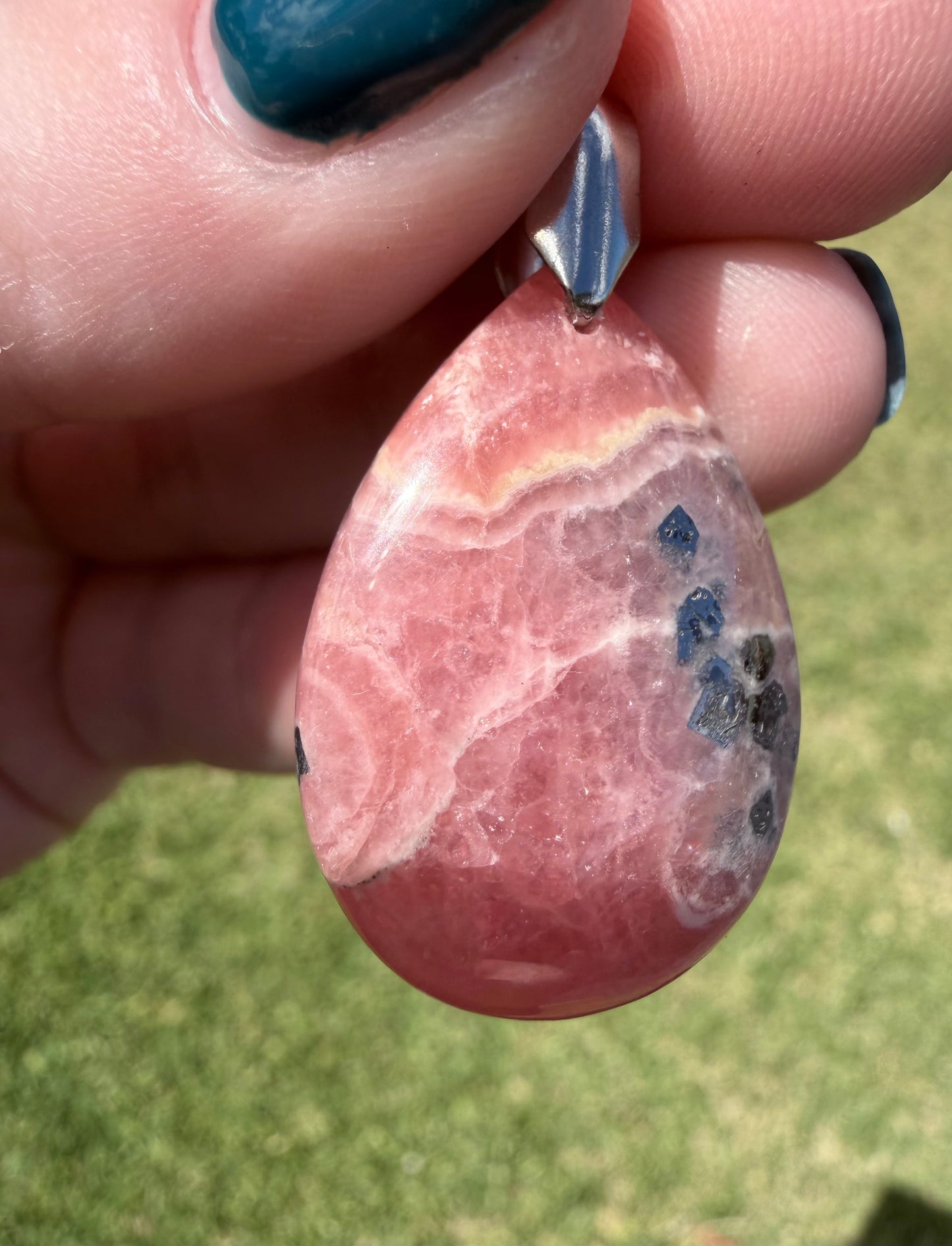 Rhodochrosite Pendant Necklace – 50cm Rope Chain (Gift Box Included)