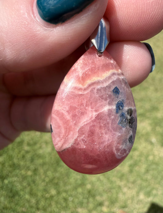 Rhodochrosite Pendant Necklace – 50cm Rope Chain (Gift Box Included)