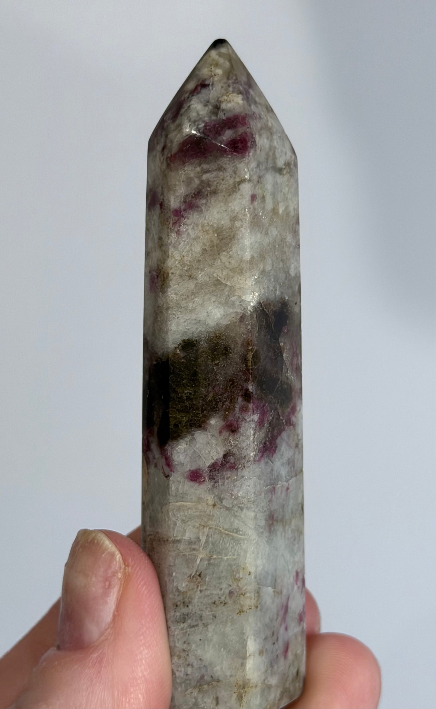 Pink Tourmaline in Quartz Crystal Tower – 8.9cm | 68g B