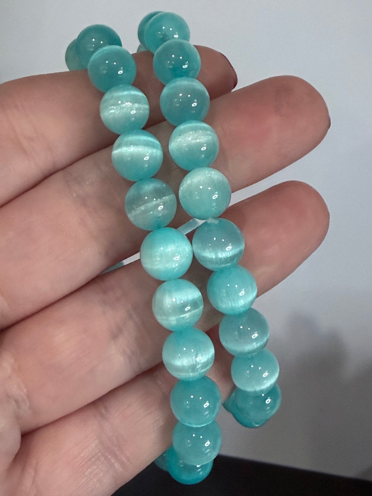 8mm Aqua Selenite Bracelet  | Soft Glow & Silky Finish - Cleansing and refreshing energy