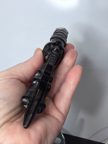 Black Obsidian Skull Dagger with Snake – 15cm