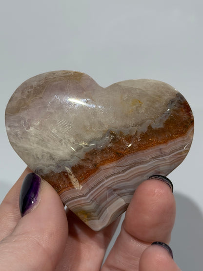 Amethyst & Banded Agate Heart 93g | 6.3 × 5.7 cm | Self-Standing G