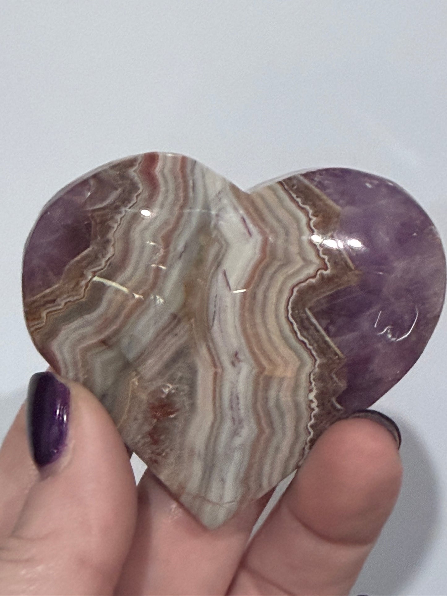 Amethyst & Banded Agate Heart with Acrylic Stand F