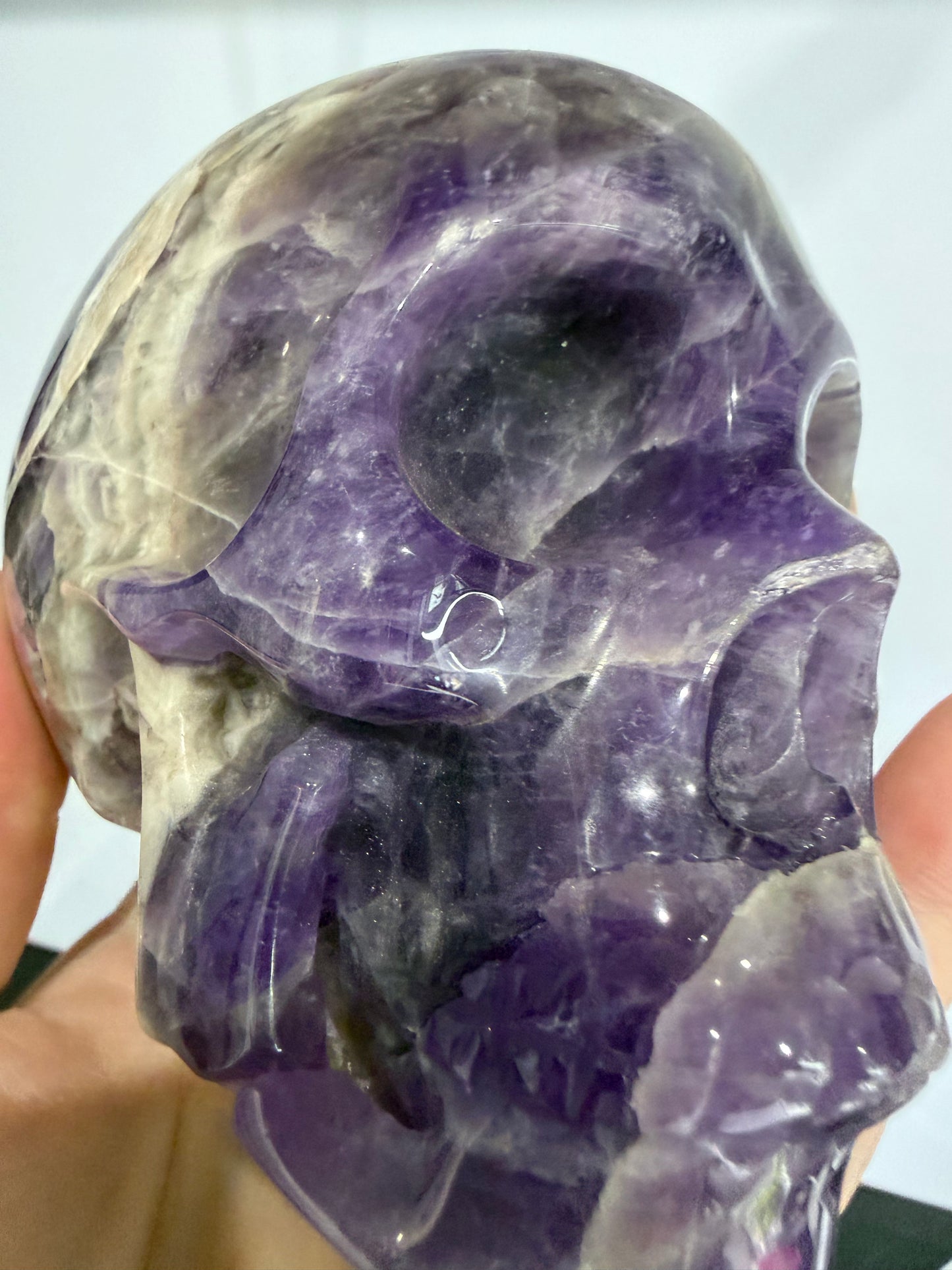 Chevron Amethyst Skull – 950g Statement Piece (One-of-a-Kind)