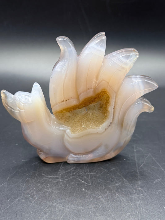 9-Tail Fox Crystal Carving with Druzy