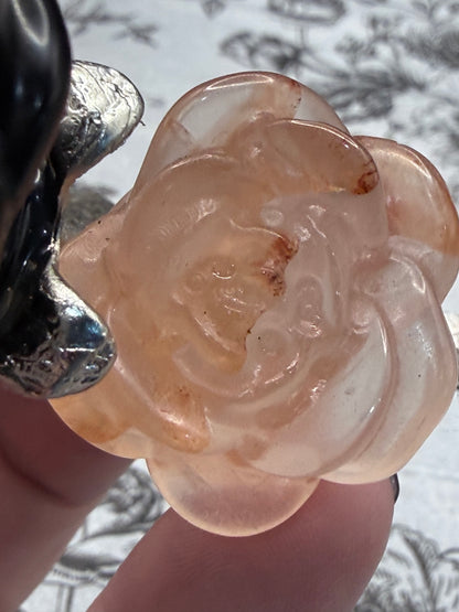 Black Obsidian & Fire Quartz Crystal Double Rose Stem (20cm)